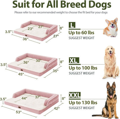 Orthopedic Dog Beds for Large Dogs, Waterproof Dog Beds, Memory Foam Dogs Couch Beds, Comfy Bolster