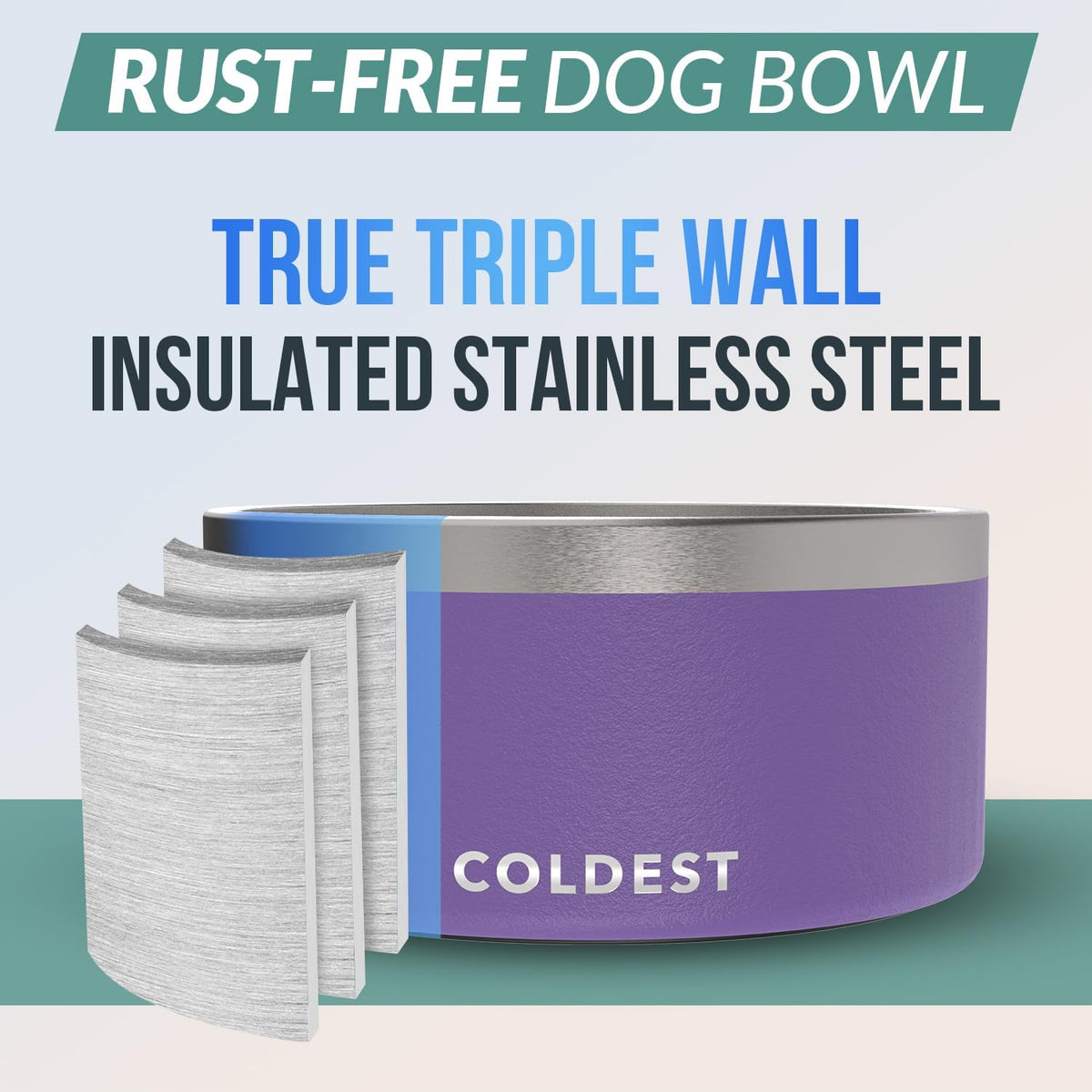 Coldest Dog Bowl - Anti Rust Metal, Non Slip, 3 Layers Insulated Stainless Steel Dog Bowls - Spill