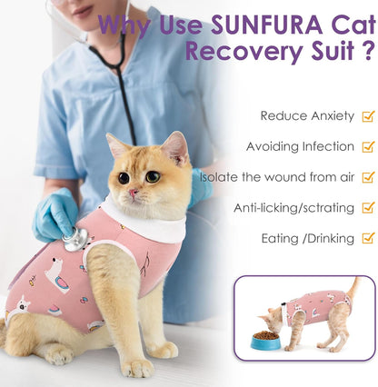 SUNFURA Cat Recovery Suit, Kitten Surgical Full Bodysuit for Abdominal Wound Protector Anti Licking