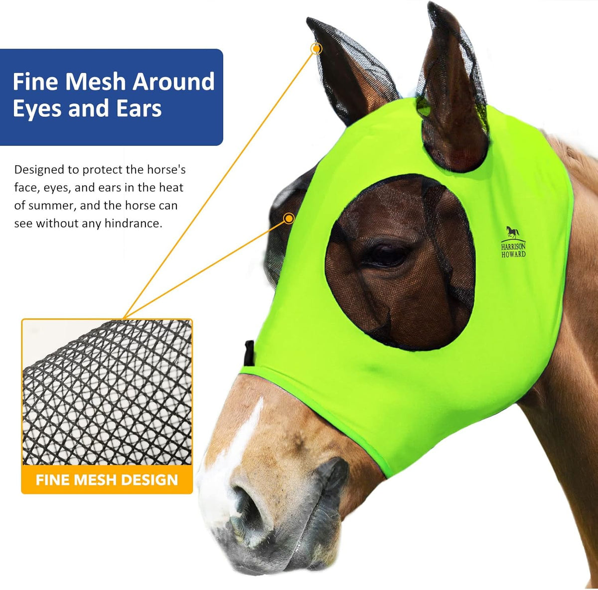 Harrison Howard Super Comfort Stretchy Fly Mask Large Eye Space with UV Protection Soft on Skin