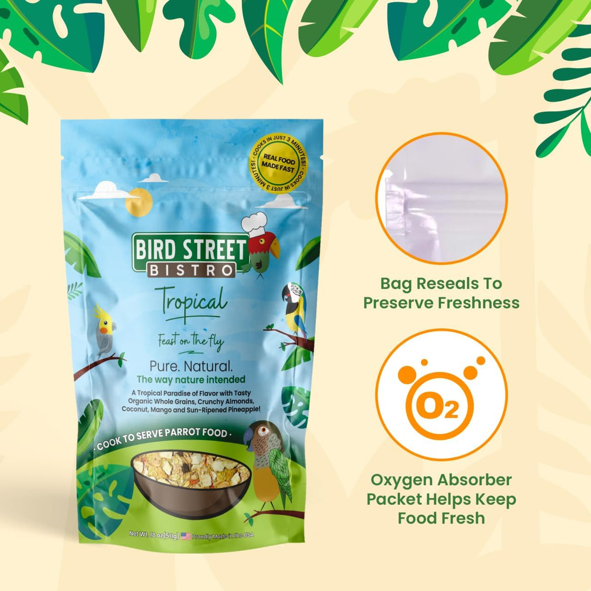 Parrot Food - Parakeet- Cockatiel Food - Bird Food - Cooks in 3-15 min w/Natural & Organic Grains