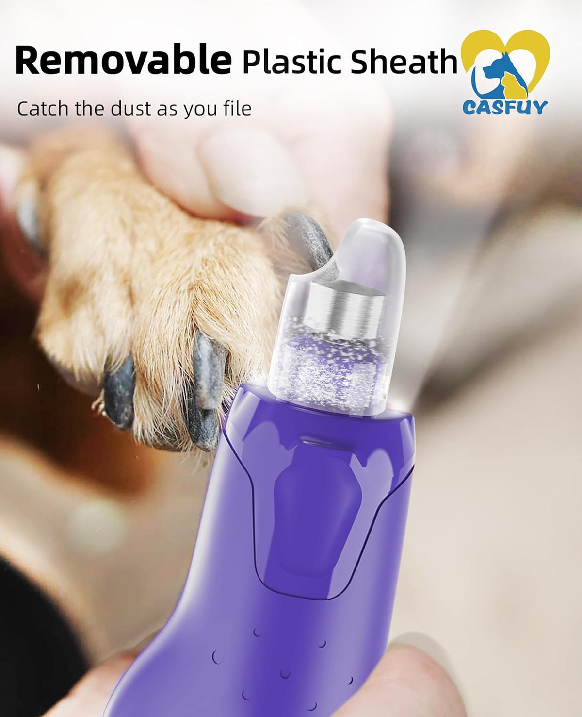 Casfuy Dog Nail Grinder Quiet - (45db) 6-Speed Pet Nail Grinder with 2 LED Lights for Large Medium