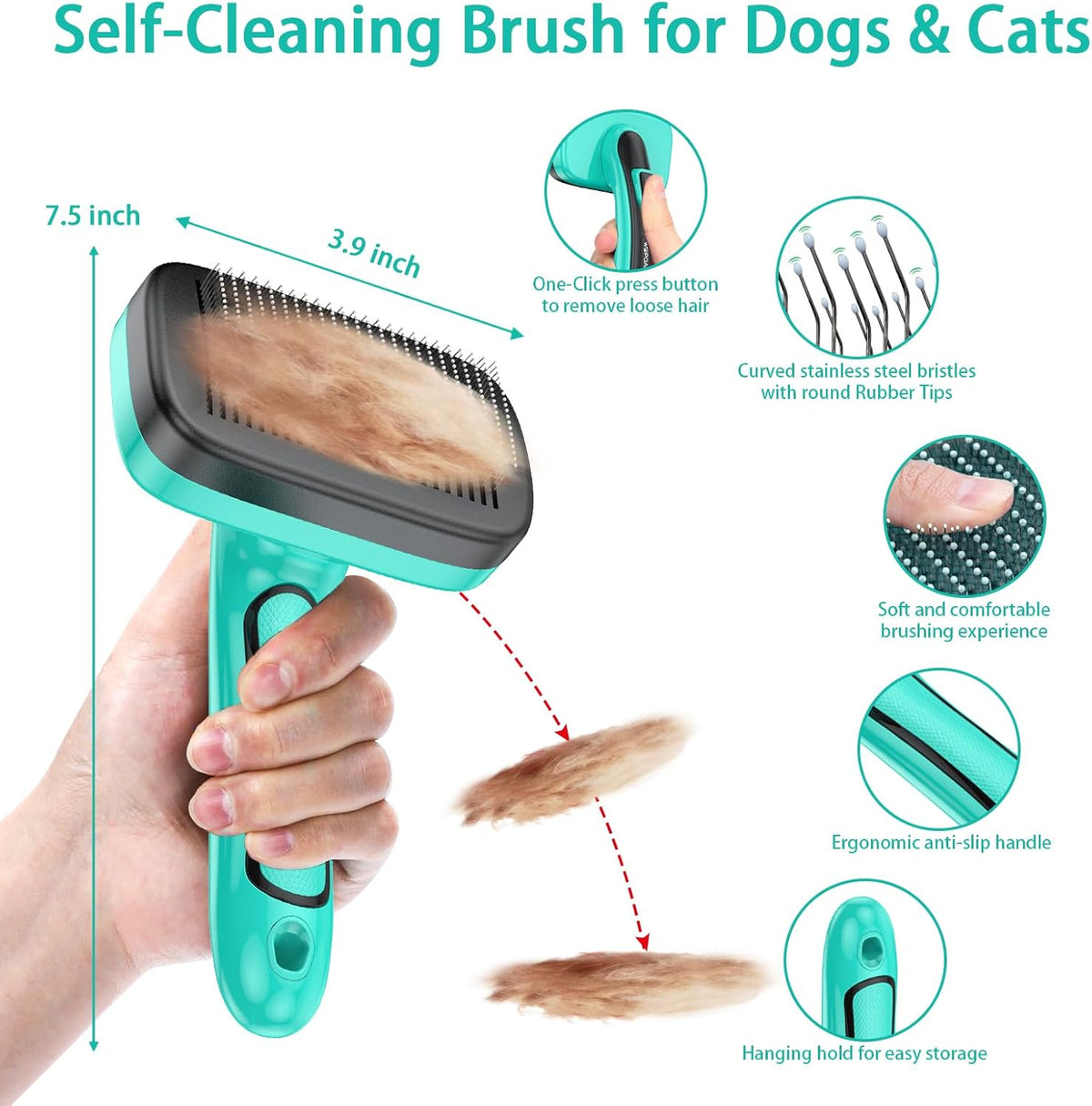 Dog Brush Kit for Grooming Short & Long Haired Dogs & Cats, 5 in 1 Pet Grooming Set for Small