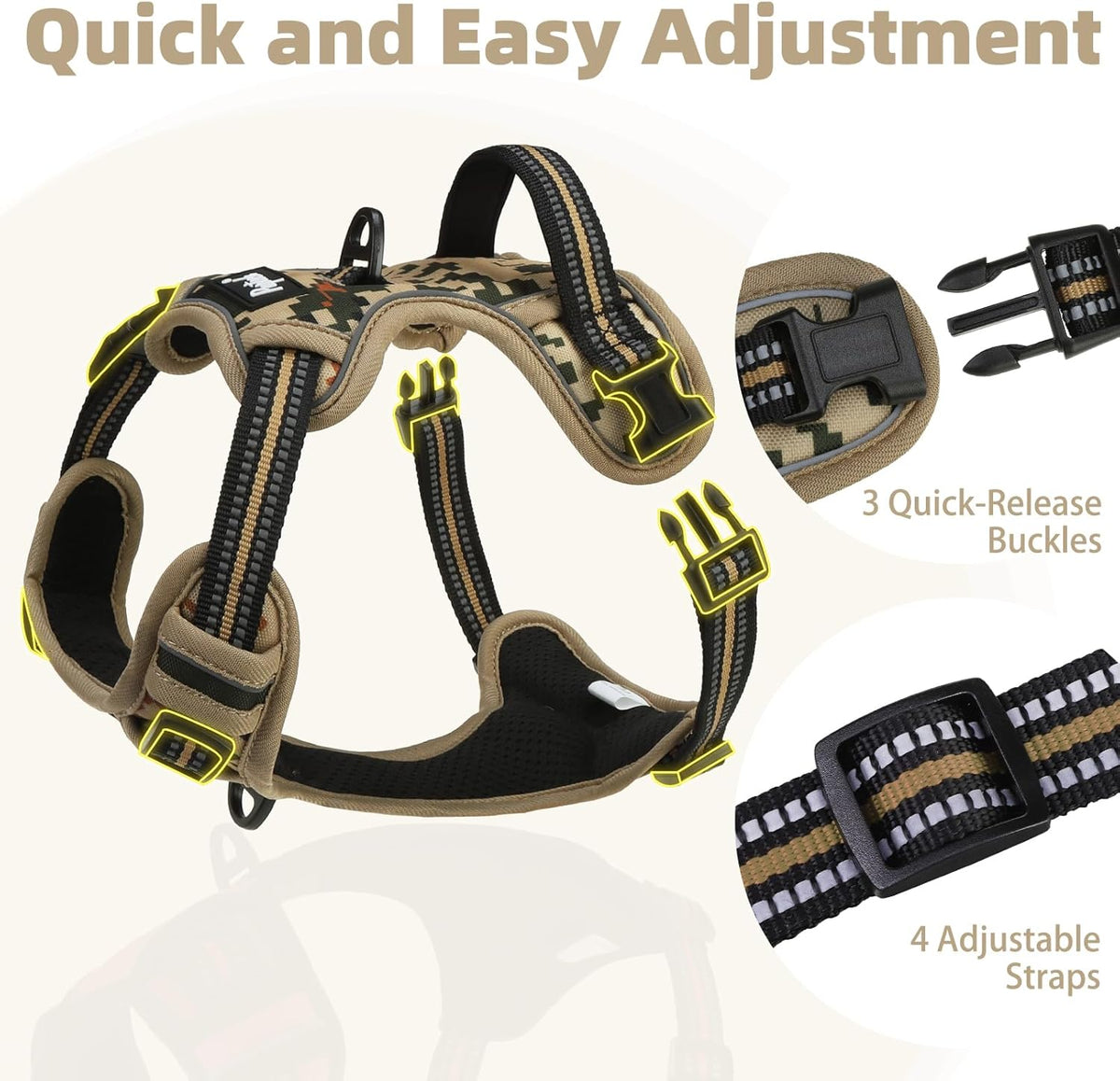 PUPTECK No Pull Dog Harness for Large, Adjustable Reflective Dog Harness with Handle Easy Control