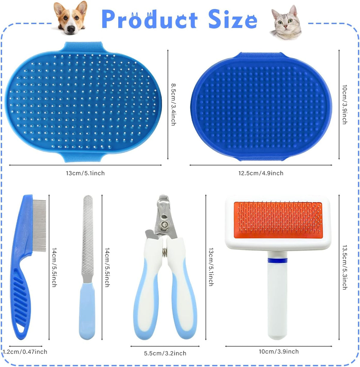 Pet Grooming Kit with Slicker Brush Bath Massage Glove Brush Pet Shedding Comb Nail Clipper Trimmer