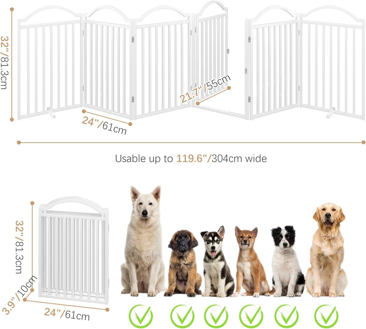 BHG Metal No-Assembly Freestanding Dog Gate with Door Walk Through, Extra Wide 144", Extra Tall 32"