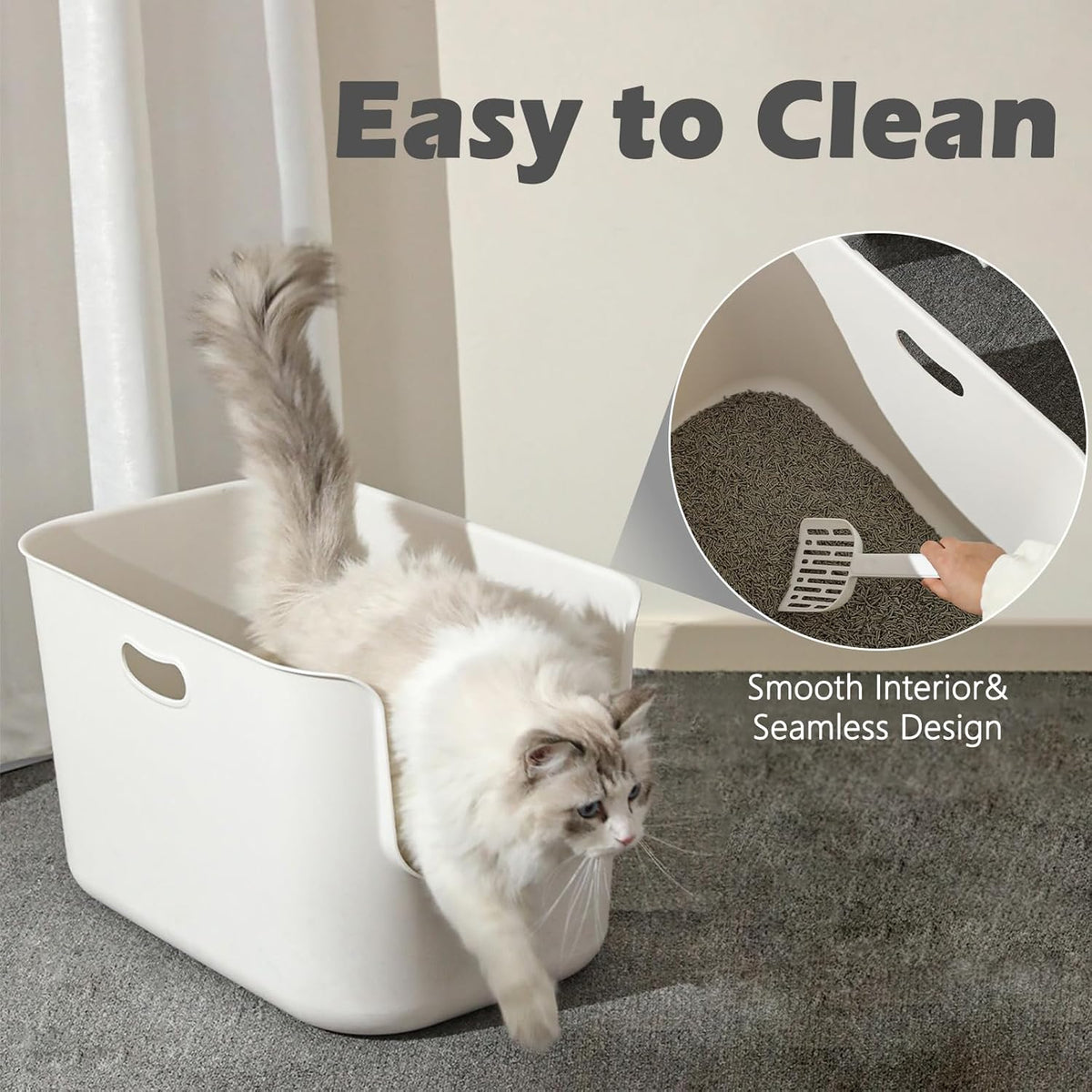 SpaceTime Extra Large Litter Box with High Sides,22.64"×14.76"×13.98" XL Multi Cat Litter Pan for