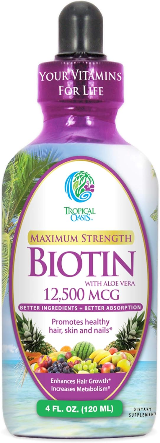Maximum Strength Liquid Biotin Drops w/ 12,500 MCG – Best Vitamins for Fast Hair Growth, Reduced