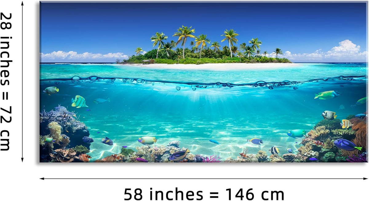 Tropical Island Coral Reef Landscape Canvas Wall Art for Living Room,Unique View Split Waterline