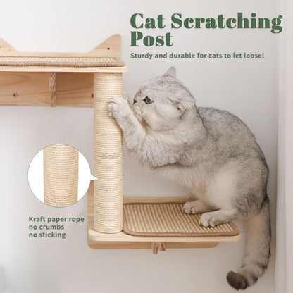 Cat Wall Shelves Set – Wall Mounted Cat Furniture with House, Sisal Mat, Scratching Posts & Perches