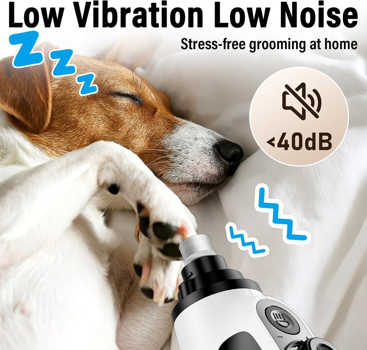 Casfuy Smart 6-Speed Dog Nail Grinder - 50% More Power Pet Nail Grinder with 2 LED Lights Quiet