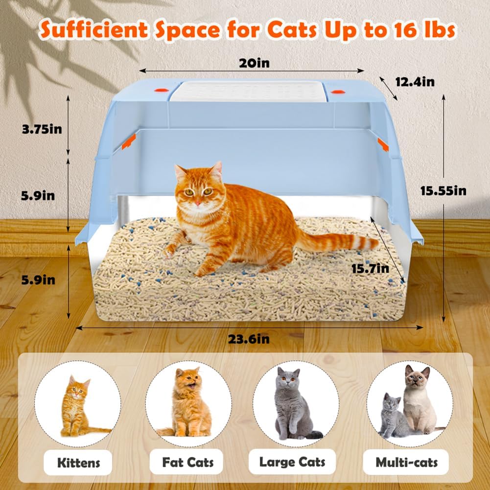 Vivifying Stainless Steel Litter Box with Lid, XL Side Entry Extra Large Litter Box for Big Cats &