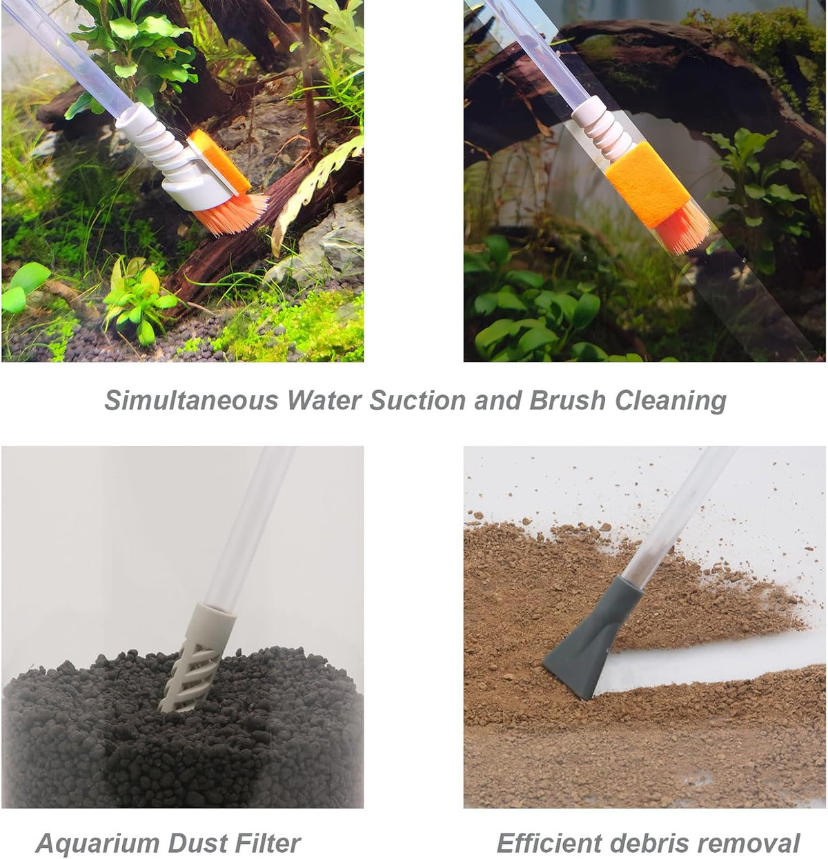 Compact Aquarium Siphon Vacuum and Water Changer Kit with Cleaning Brush. Perfect for Simultaneous