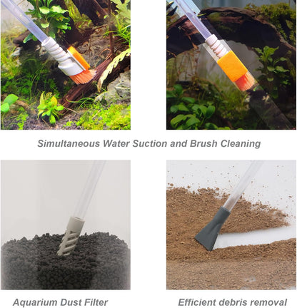Compact Aquarium Siphon Vacuum and Water Changer Kit with Cleaning Brush. Perfect for Simultaneous