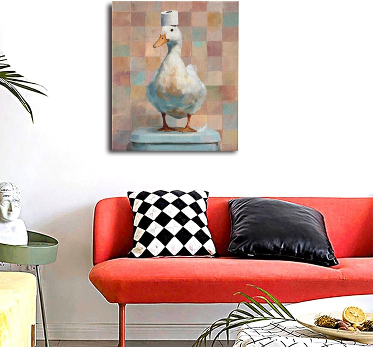 Funny Duck Bathroom Wall Art Cute Duck on Toilet Canvas Wall Decor Funny Quirky Farm Animal