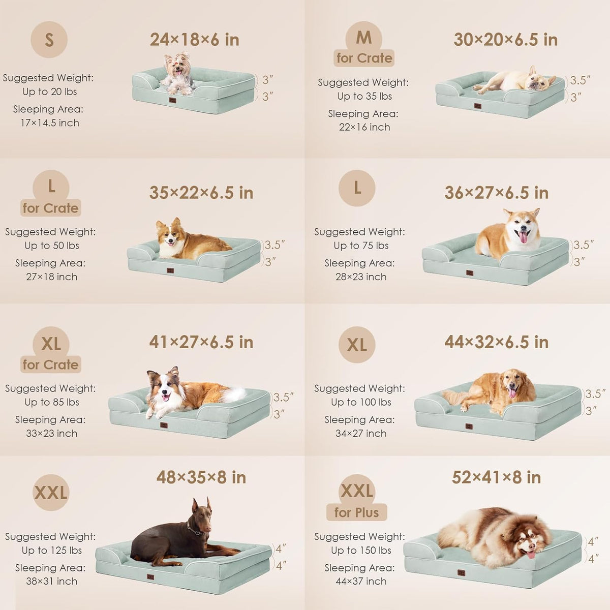 EHEYCIGA Orthopedic Large Dog Bed, Waterproof Memory Foam, Non-Slip Bottom, Sage Green, 41"L x 27"W