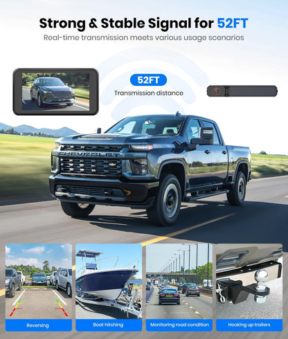 AUTO-VOX Solar Wireless Backup Camera with 5" 1080P Monitor: 5000mAh Battery 2 Mins DIY
