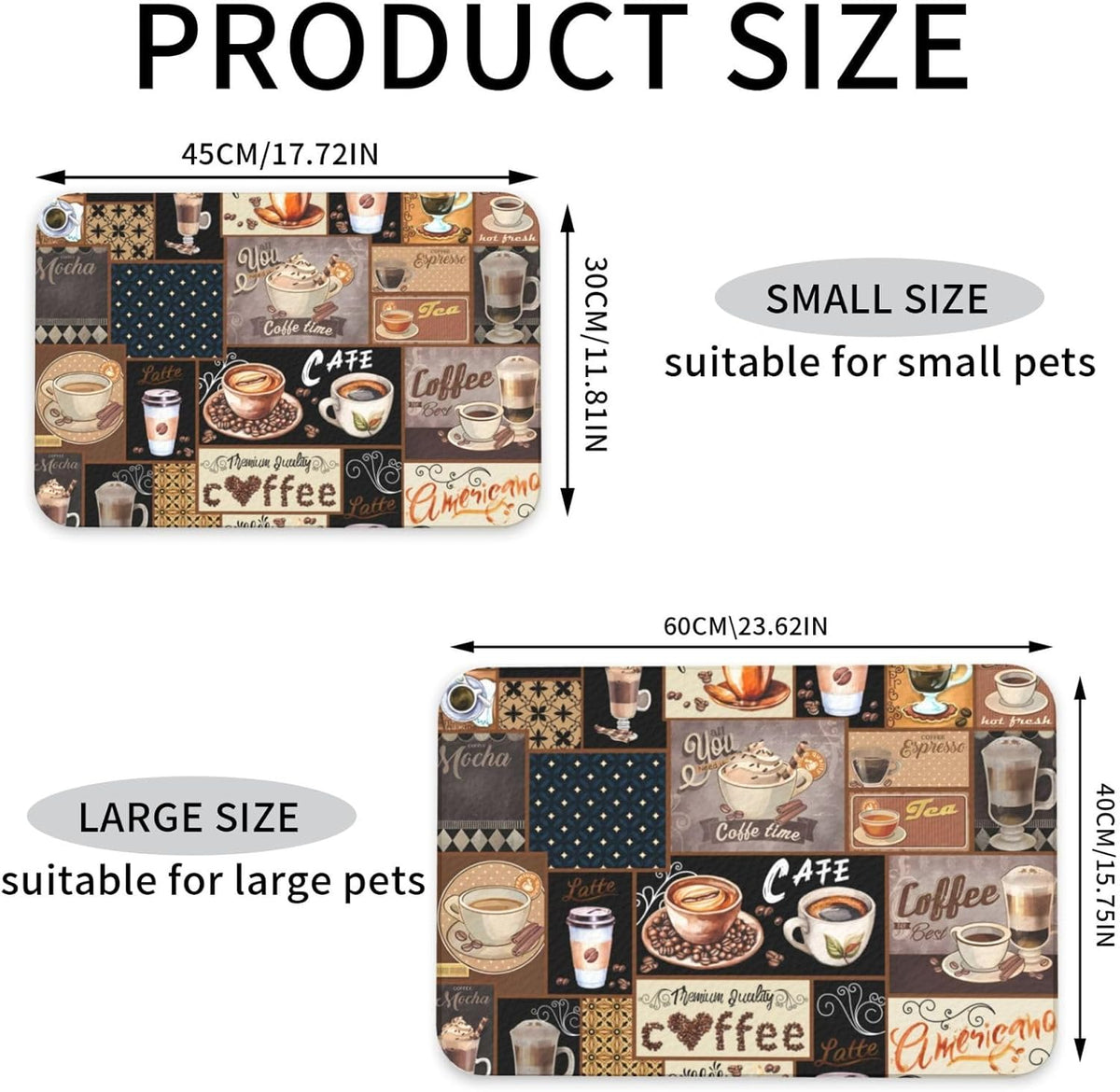 Boho Coffee Dog Food Mat Absorbent Bowl Mats No Stains Quick Dry Waterproof Pet Cat Placemats for