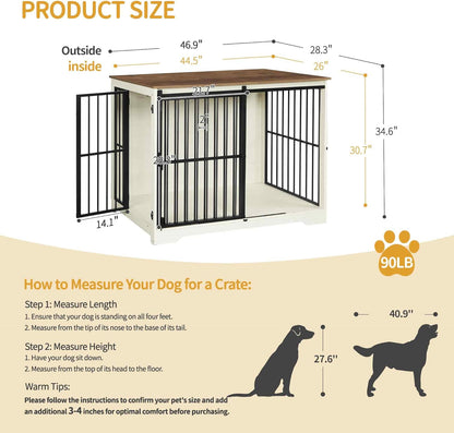XXL Large Dog Crate Furniture, 46.9" Indoor Dog Kennel Furniture with Barn Door, Wooden Tall Dog