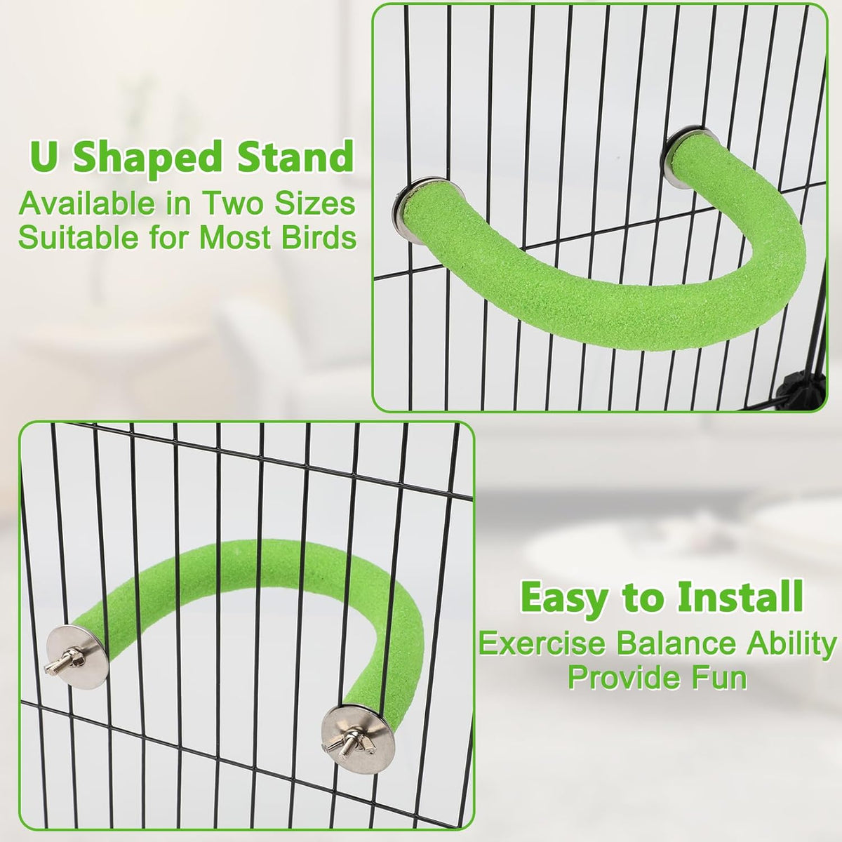 Rypet U Shape Parrot Perch Stand Toy for Paw Grinding Clean Stick Exercise, Rough-Surfaced Quartz