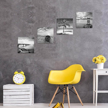 Yxbhhym- Black and White Beach Wall Art Seascape Scenery Canvas Wall Picture Print Sea Palm Poster