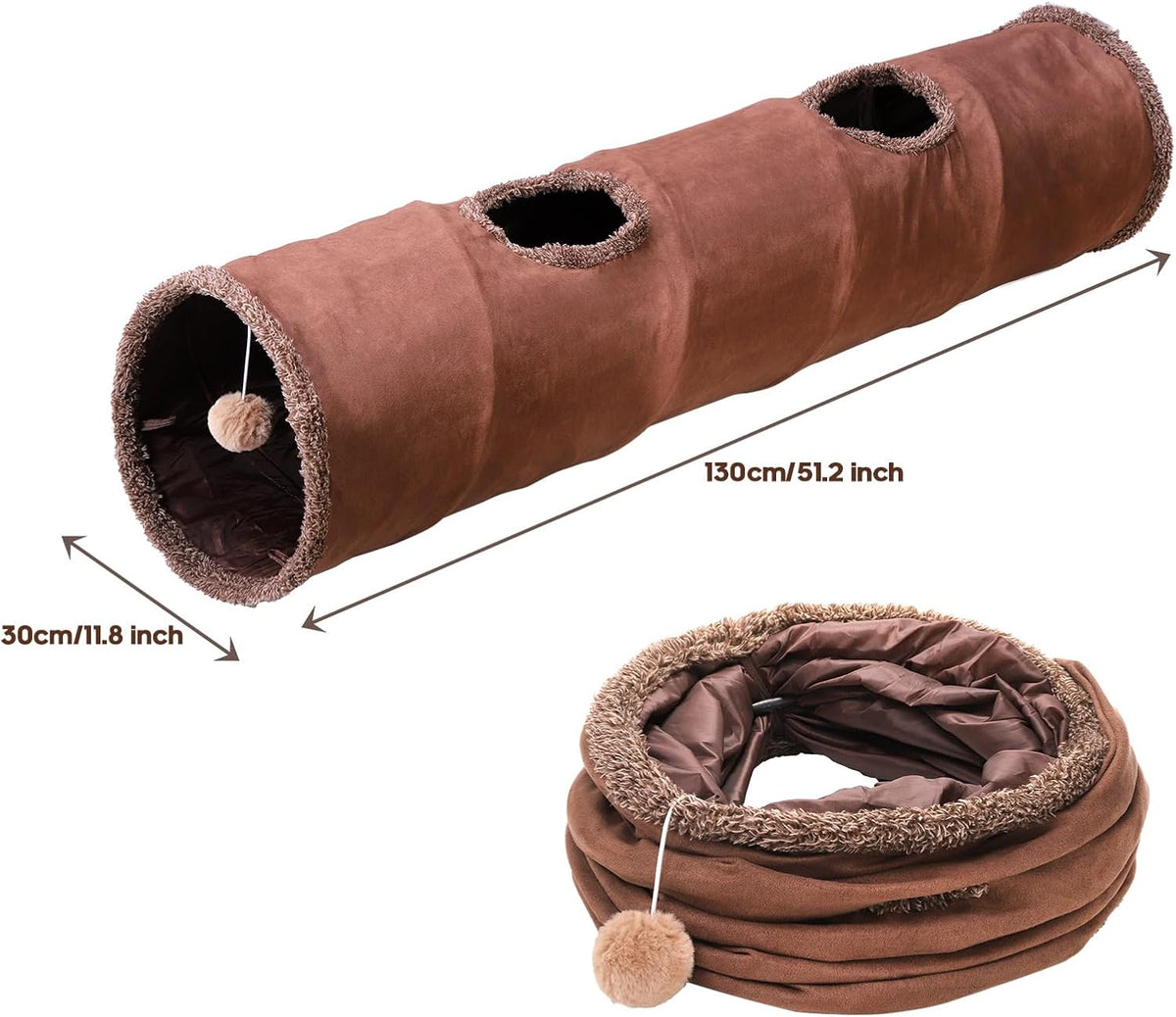 ZENFUN 51"x 12" Collasiple Cat Play Tunnel, Cats Tubes and Tunnels, Cat Foldable Hide and Seek