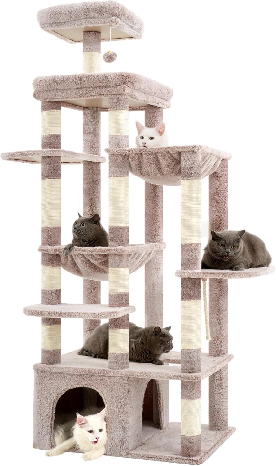 Heybly Heavy Duty Cat Tree, 71-Inch Tall Tower for Large Maine Coon with Extra-Large Baseboard, Cat