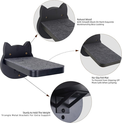 ESPETS Black Painted Solid Wood Cat Wall Climbing Steps Set of 3 - Wall Mounted Cat Floating