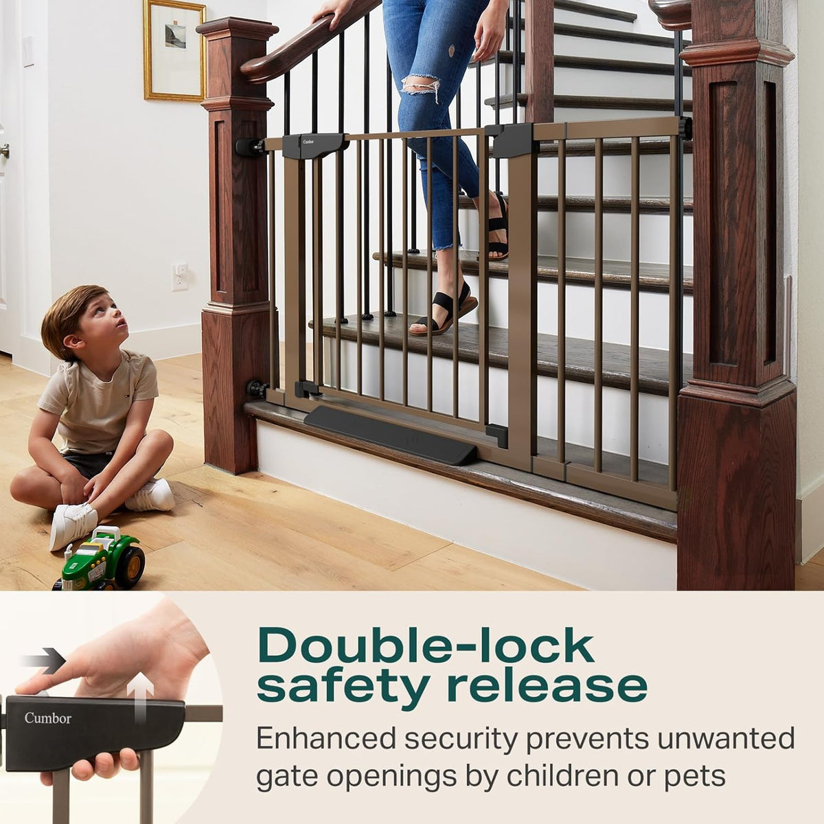 Cumbor 29.7-46" Baby Gate for Stairs, Mom's Choice Awards Winner-Auto Close Dog Gate for the House
