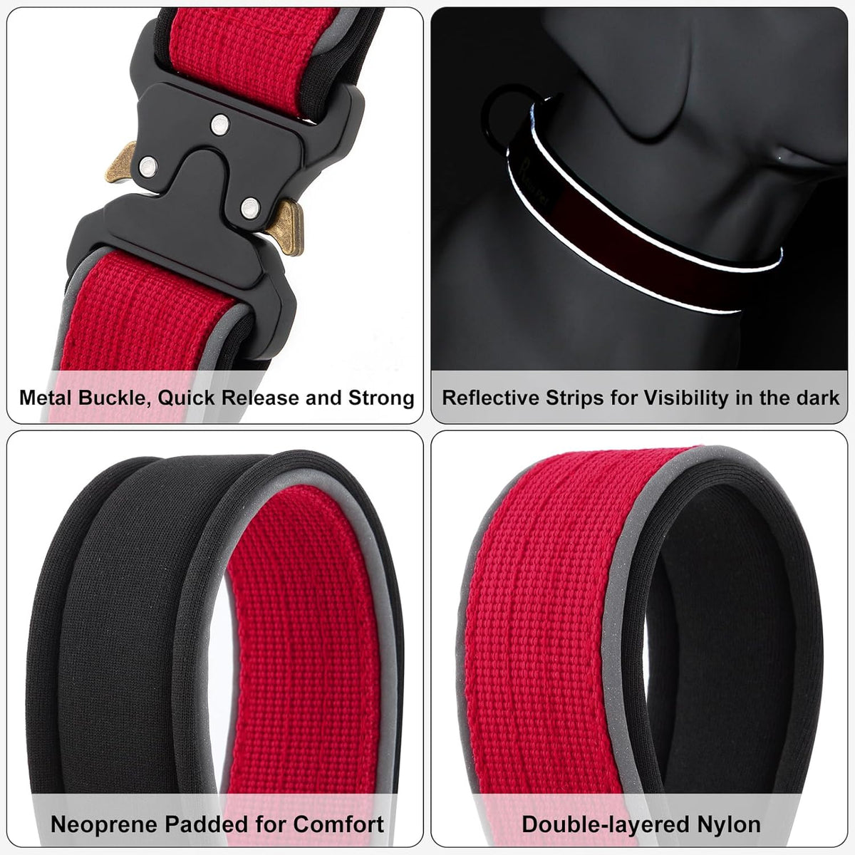 Plutus Pet Tactical Dog Collar, Reflective, Adjustable Heavy Duty Dog Collar, Soft Padded and