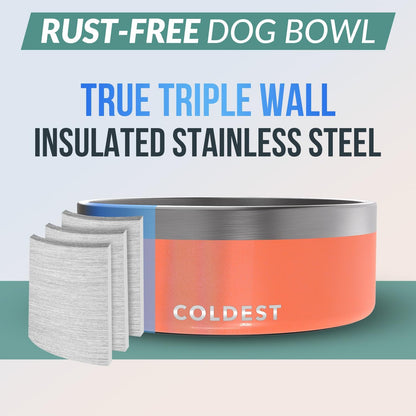 Coldest Dog Bowl - Anti Rust Metal, Non Slip, 3 Layers Insulated Stainless Steel Dog Bowls - Spill