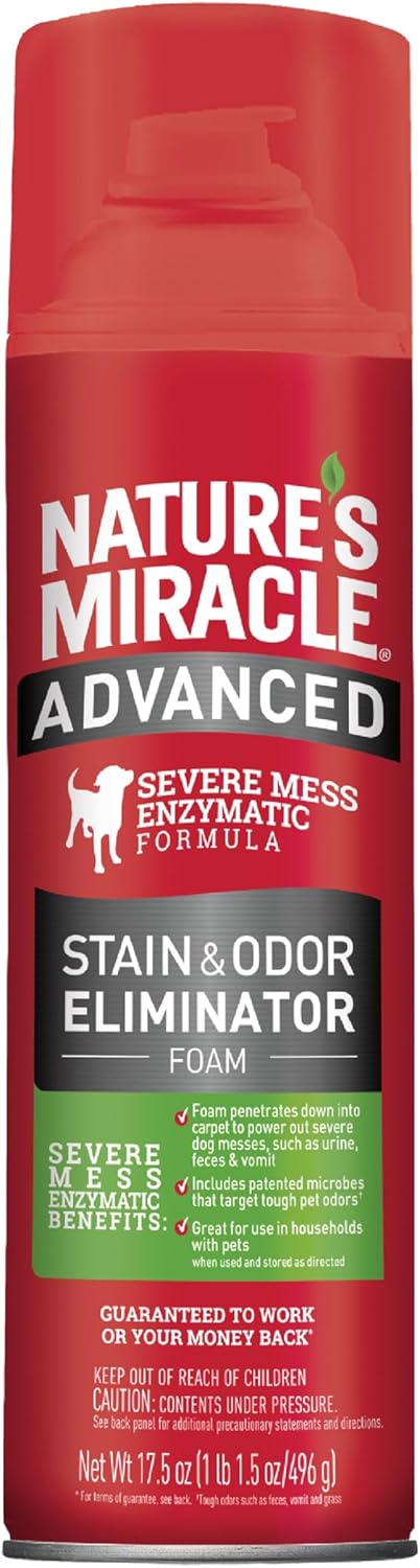 Nature's Miracle Advanced Dog Stain and Odor Eliminator Foam, Severe Mess Enzymatic Formula, 17.5