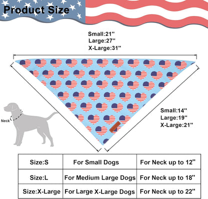 ADOGGYGO 4th of July Dog Bandanas, American Flag Pet Scarf, Multi Size Offered, White Blue Flag