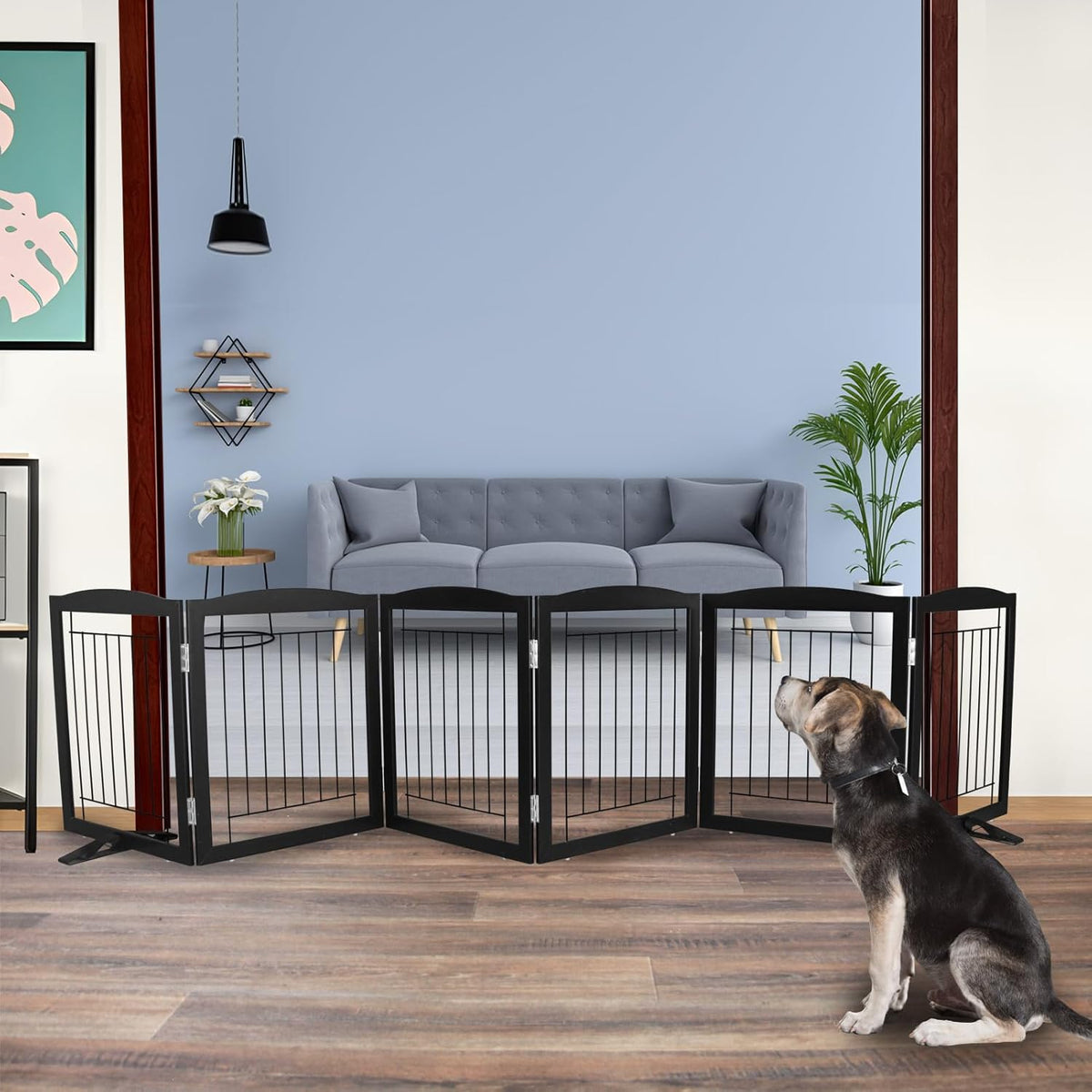 ZJSF Freestanding Dog Fence Indoor, Foldable Dog Gate for Doorways, Stairs or Hallways, Sturdy Wood