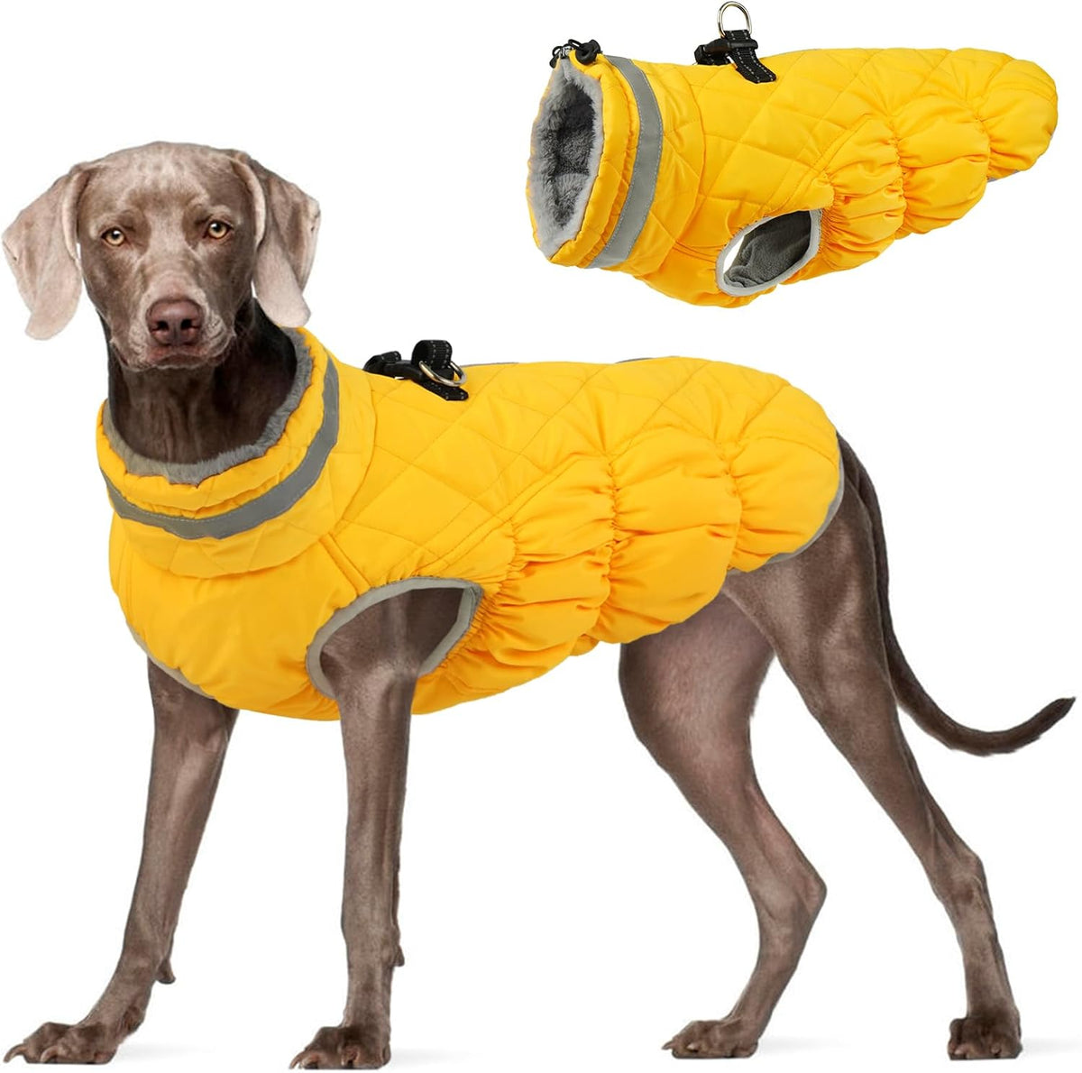 FUAMEY Dog Coat for Large Dogs,Waterproof Dog Winter Jacket with Harness Built in Puppy Cold