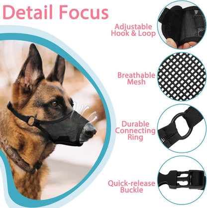 LUCKYPAW Dog Muzzle, Mesh Muzzle for Large Medium Small Dogs, Soft Mouth Guard for Biting Chewing