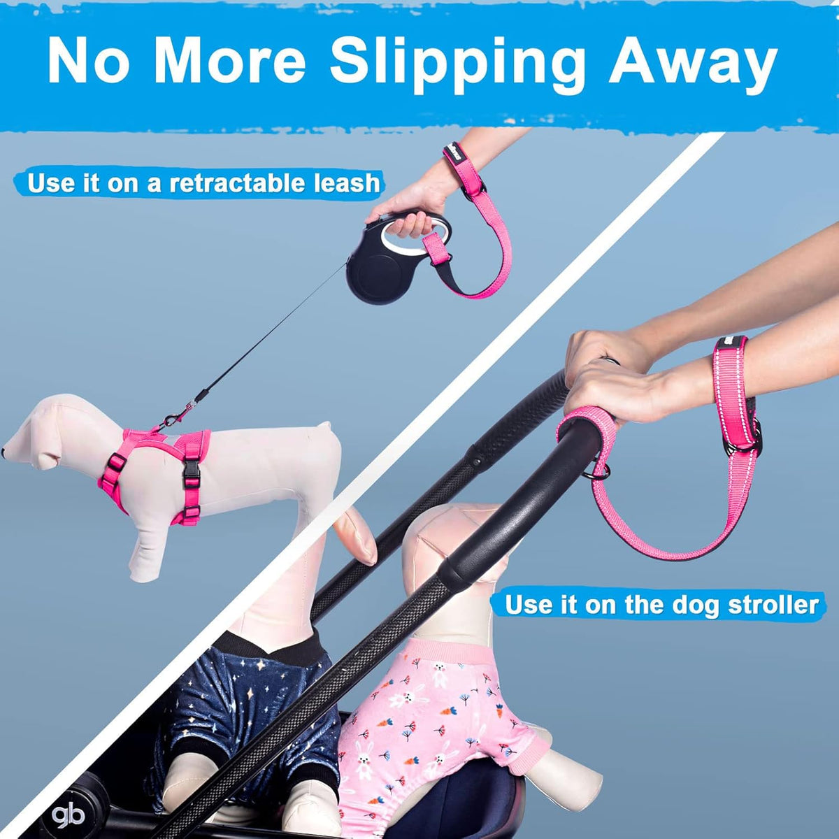 PetBonus Short Dog Leash, Safety Wrist Strap for Retractable Dog Leash, Reflective Design and