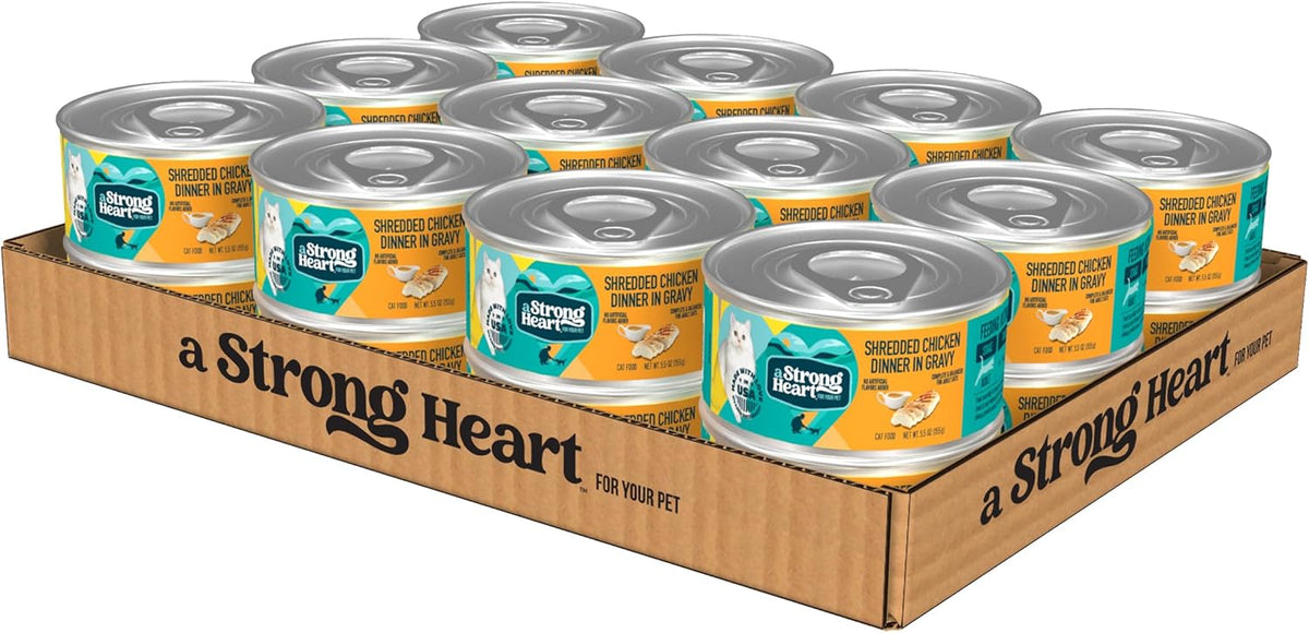 A Strong Heart Canned Wet Cat Food, Shredded Chicken Dinner in Gravy - 5.5 oz Cans (Pack of 24)