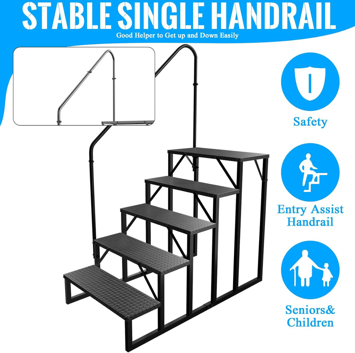 RV Stairs 5 Step, RV Steps Anti-Slip, Hot Tub Steps with Handrail, 660 lbs Hot Tub Steps Step