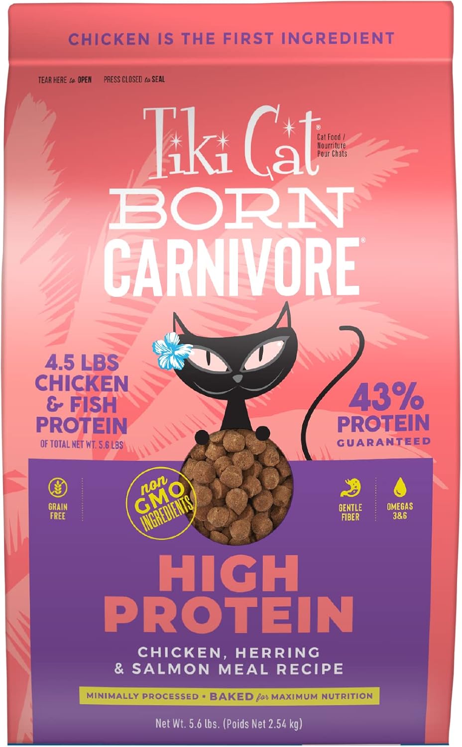 Tiki Cat Born Carnivore High Protein, Chicken, Herring & Salmon Meal, Grain-Free Baked Kibble to