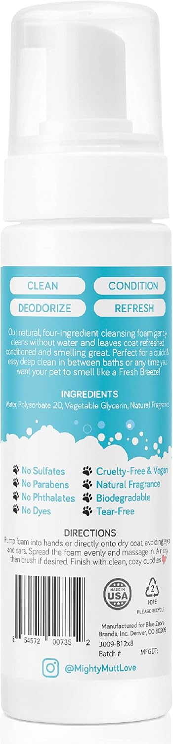 Mighty Mutt Hypoallergenic Waterless Shampoo for Dogs | Dry Shampoo for Dogs | Waterless Foam No