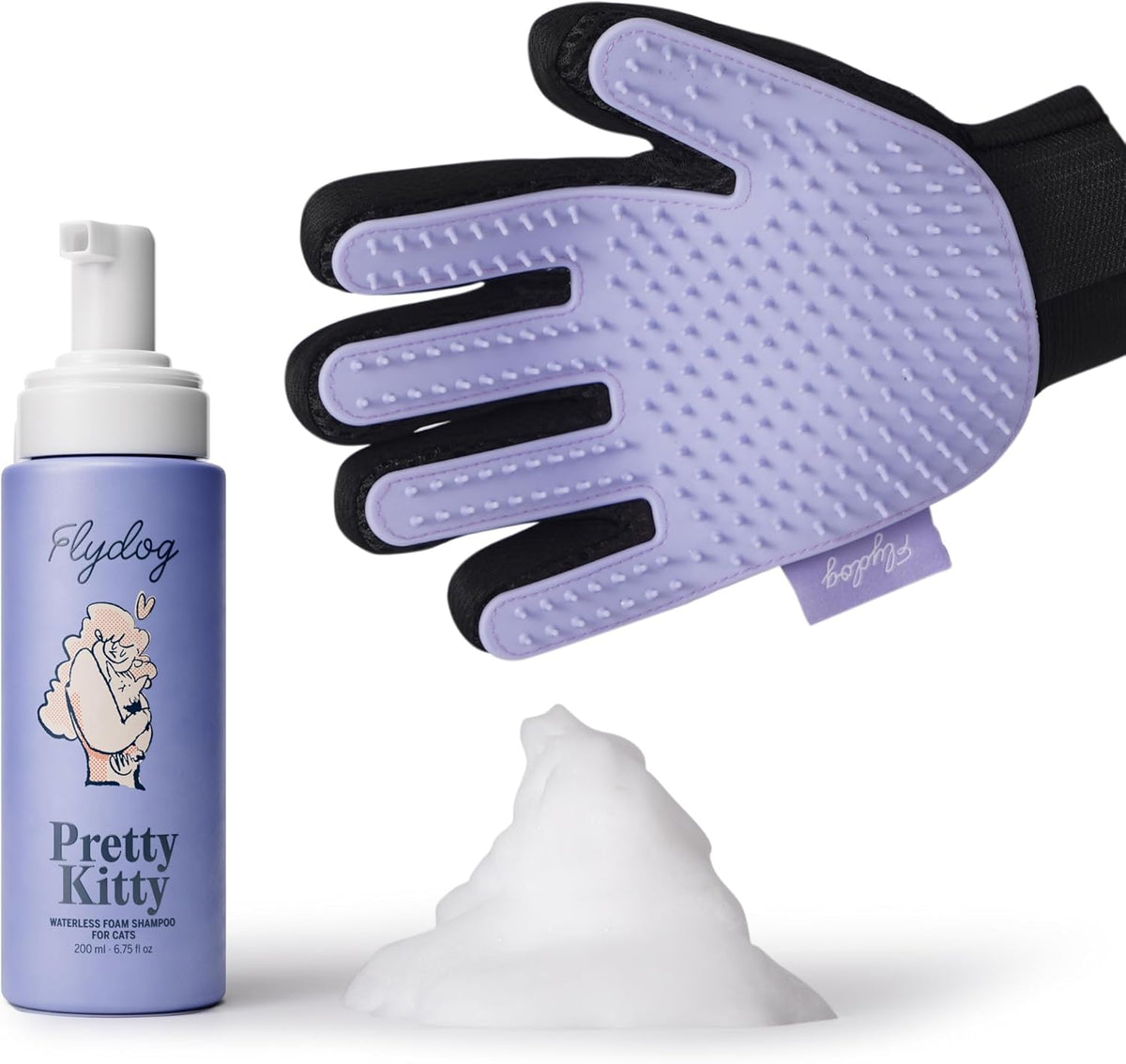 Pretty Kitty Waterless Cat Dry Shampoo with Grooming Glove– No Rinse, Lick-Safe, Moisturizing for