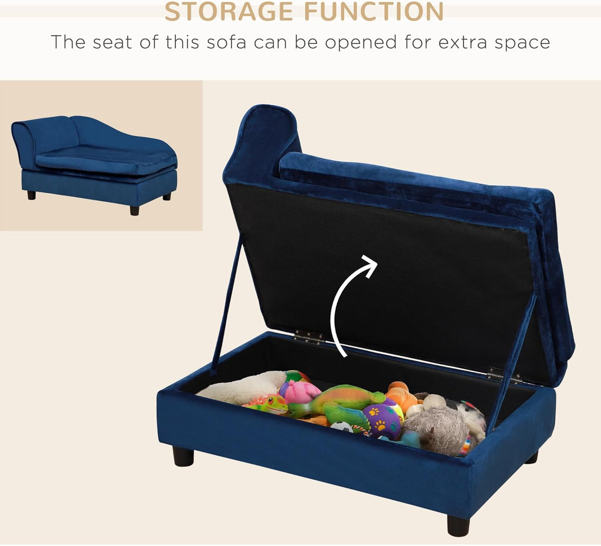 PawHut Luxury Fancy Dog Couch with Hidden Storage, Small Dog Sofa Bed with 2" Soft Foam, Modern Pet
