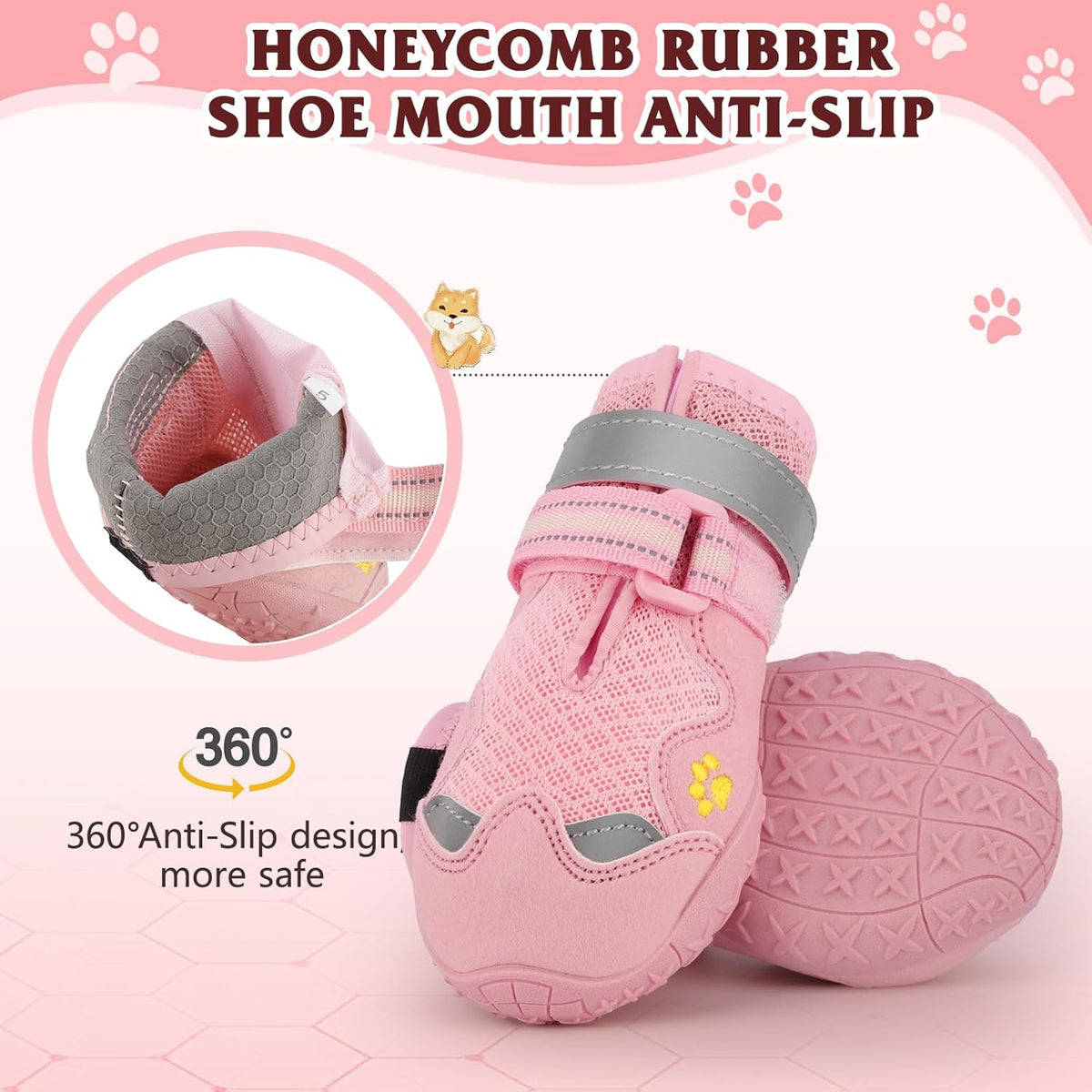 Dog Shoes for Large Medium Small Dog, Mesh Breathable Dog Shoes for Hot Pavement, Anti-Slip Dogs