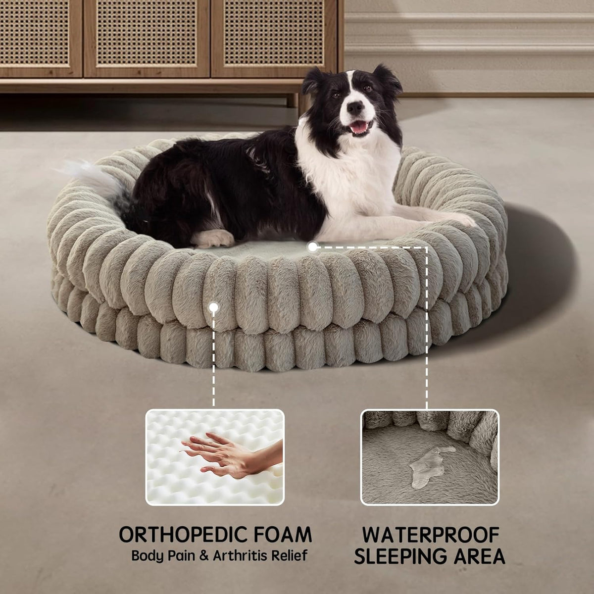 BALANCE Luxury Donut Dog Bed, 36 Inches Round Dog Beds Large Sized Dogs Washable, Orthopedic