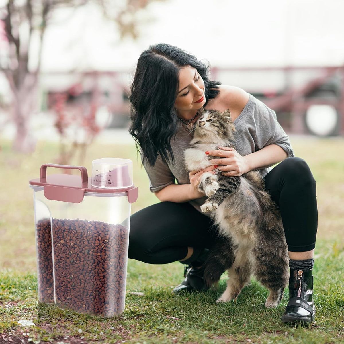 5-7Lbs Cat Dog Storage Container, Portable Pet Food Containers with Upgraded Large Spout and Cup