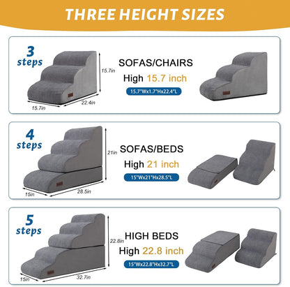 4-Step Dog Stairs and Ramp for Beds or Couches – Non-Slip Sturdy Pet Steps for Small Dogs and