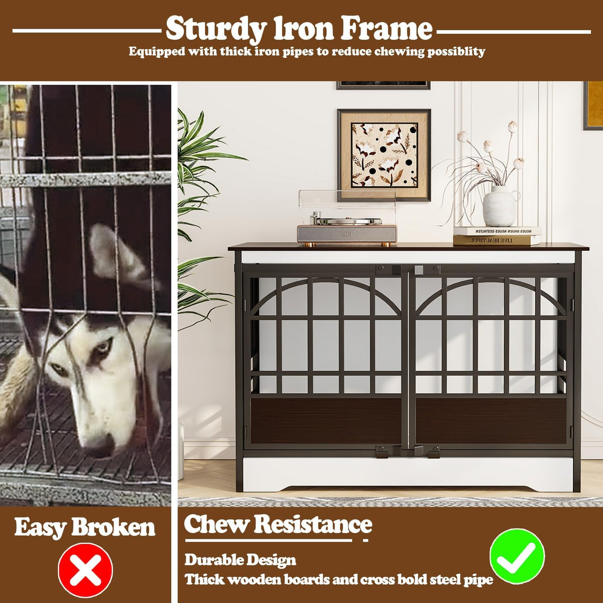 COZPAW 52 Inch Dog Crate Furniture, Extra Large Dog Kennel Indoor for XLarge Breed, Heavy Duty Dog