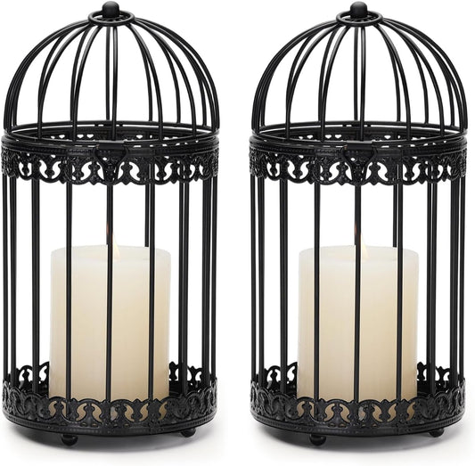 NUPTIO Vintage Bird Cage Lantern: Black Hanging Bird Cage Decor Candle Lanterns for Centerpiece