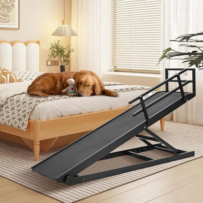 Dog Ramp, 5 Level Adjustable Height Folding Pet Ramp for High Bed, Portable Paw Ramps Large Bed